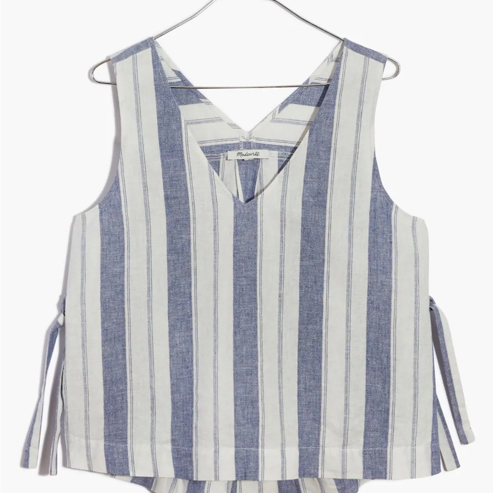 Women’s Madewell Linen-Blend Side-Tie Tank Top in Stripe (S)
